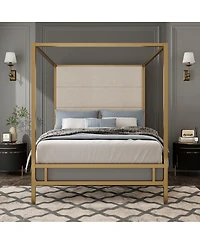Streamdale Furniture Modern Canopy Bed with Linen Upholstered Headboard