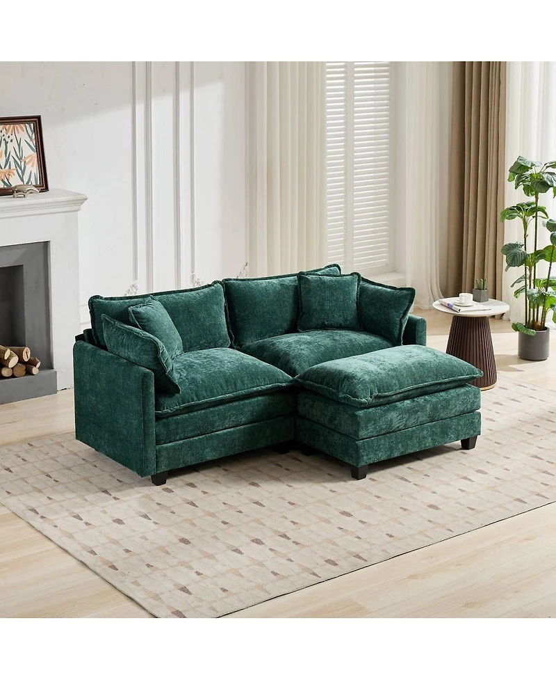 Streamdale Furniture Streamdale Cloud Sofa Ottoman, Modern Sectional Couch, Green Chenille Fabric