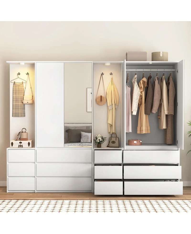Streamdale Wardrobe Closet 71.7" H, 2 Doors 6 Drawers, White