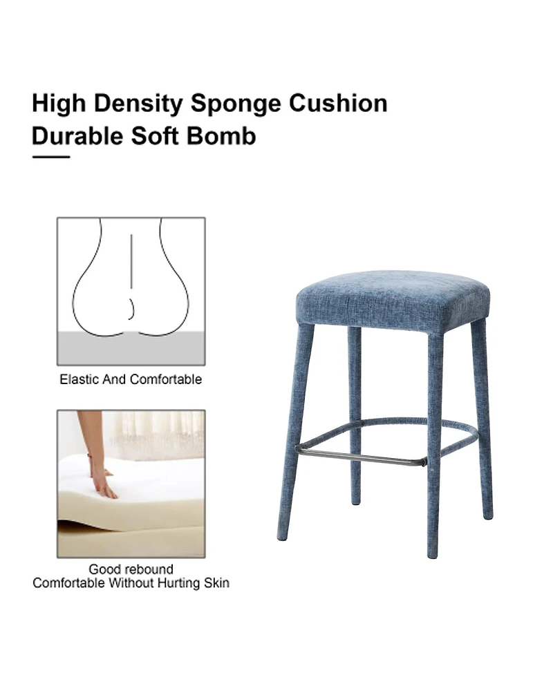 Streamdale Furniture Backless Blue Upholstered Fabric Bar Stool with Padded Seat & Footrest