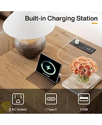 Tribesigns Large End Table with Charging Station & Led Light, 23.6" Square Sofa Side Table with Storage, Wooden Nightstand with Outlet