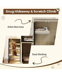 gaomon 2-in-1 Cat Litter Box Enclosure Furniture with Doors, Double Layer Cat House and Storage Cabinet, Beige