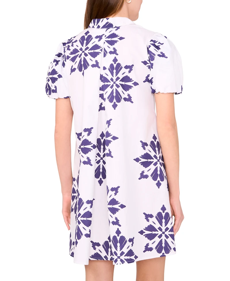 Msk Petite Collared Neck Short-Sleeve Shift Dress