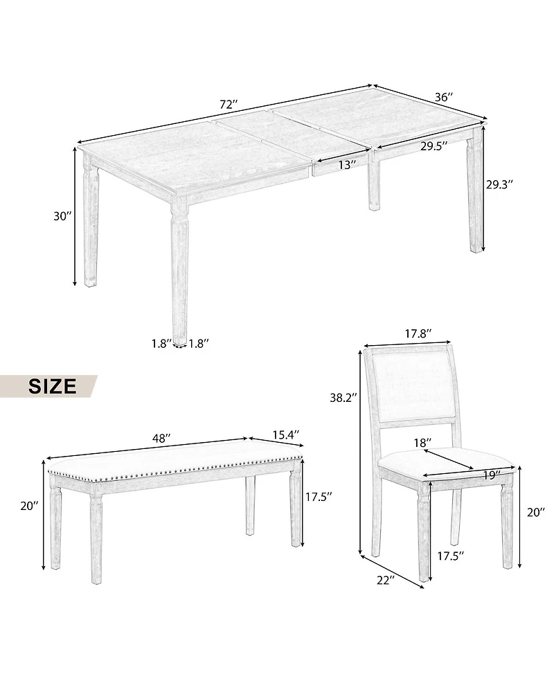 Streamdale Furniture Vintage Extendable Dining Table Set for 6