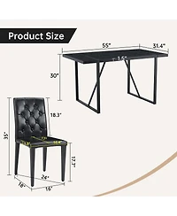 Streamdale Furniture Black Faux Wood Grain Mdf Dining Table Set with 4 Black Pu Chairs
