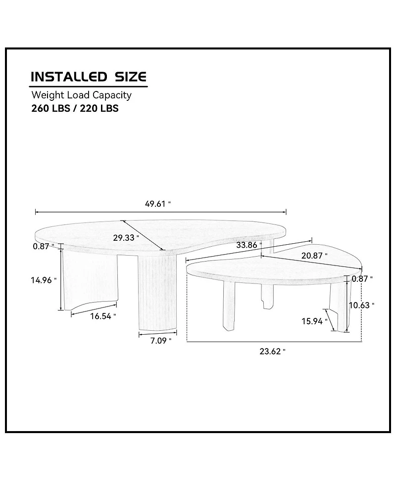 Streamdale Furniture Modern Irregular Shape 2-Piece Coffee Table Set, Walnut Color