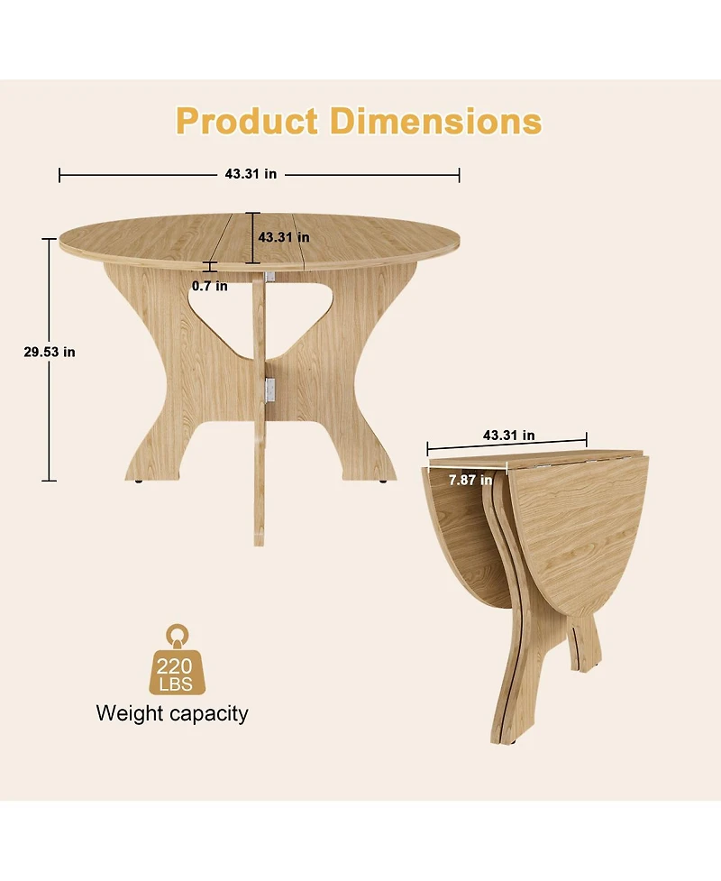 Streamdale Furniture 43" Folding Dining Table Set with 2 Chairs, Wild Oak Veneer, Space Saving