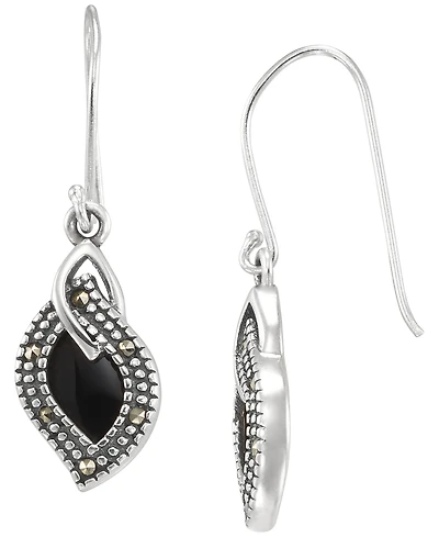 Macy's Marcasite (0.08 ct. t.w.) and Onyx (1-1/4 ct. t.w.) Dangle Earrings in Sterling Silver