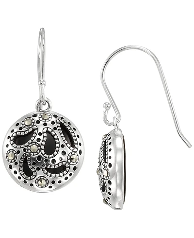 Macy's Marcasite (0.084 ct. t.w.) and Onyx (4-1/2 ct. t.w.) Dangle Earrings in Sterling Silver