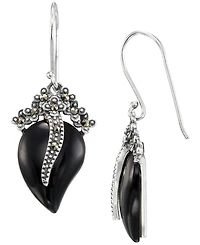 Macy's Marcasite (0.16 ct. t.w.) and Onyx (4 ct. t.w.) Dangle Earrings in Sterling Silver