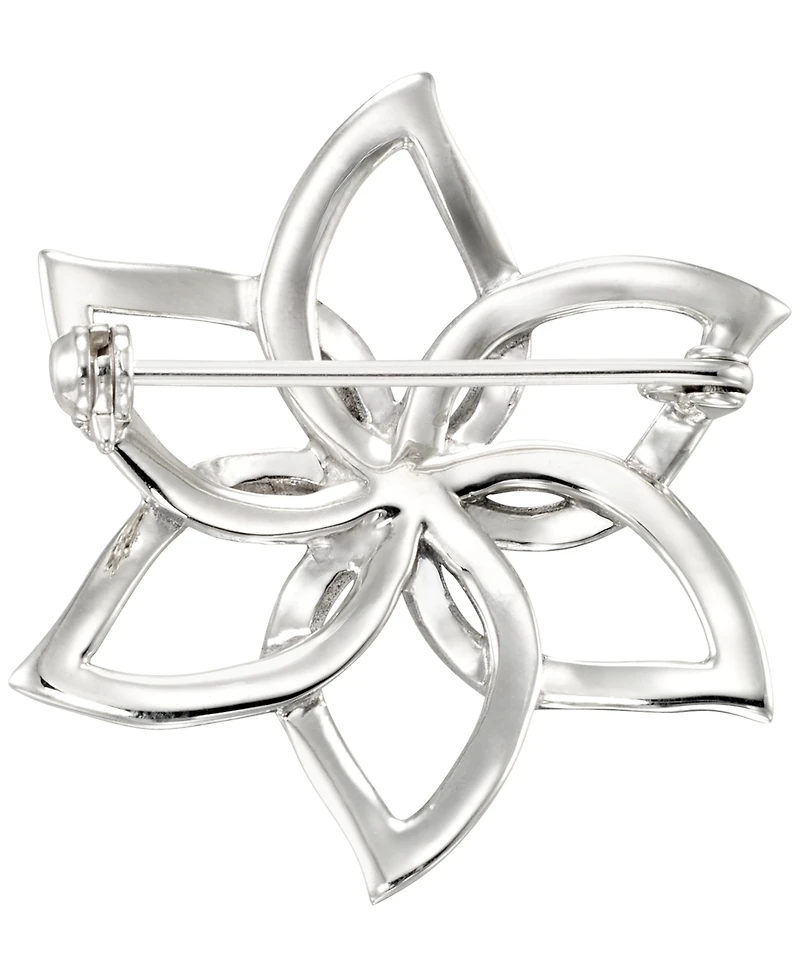 Macy's Marcasite (1 ct. t.w.) and Cultured Freshwater Pearl (4.5mm) Flower Brooch Pin in Sterling Silver