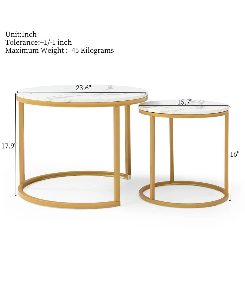 Streamdale Furniture Set of 2 Round Nesting Coffee Tables with Golden Frame