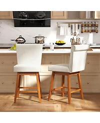 Costway 27" Swivel Bar Stools with Rubber Wood Legs Upholstered Linen Chairs