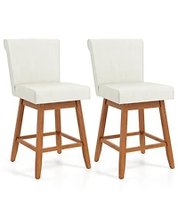 Costway 27" Swivel Bar Stools with Rubber Wood Legs Upholstered Linen Chairs