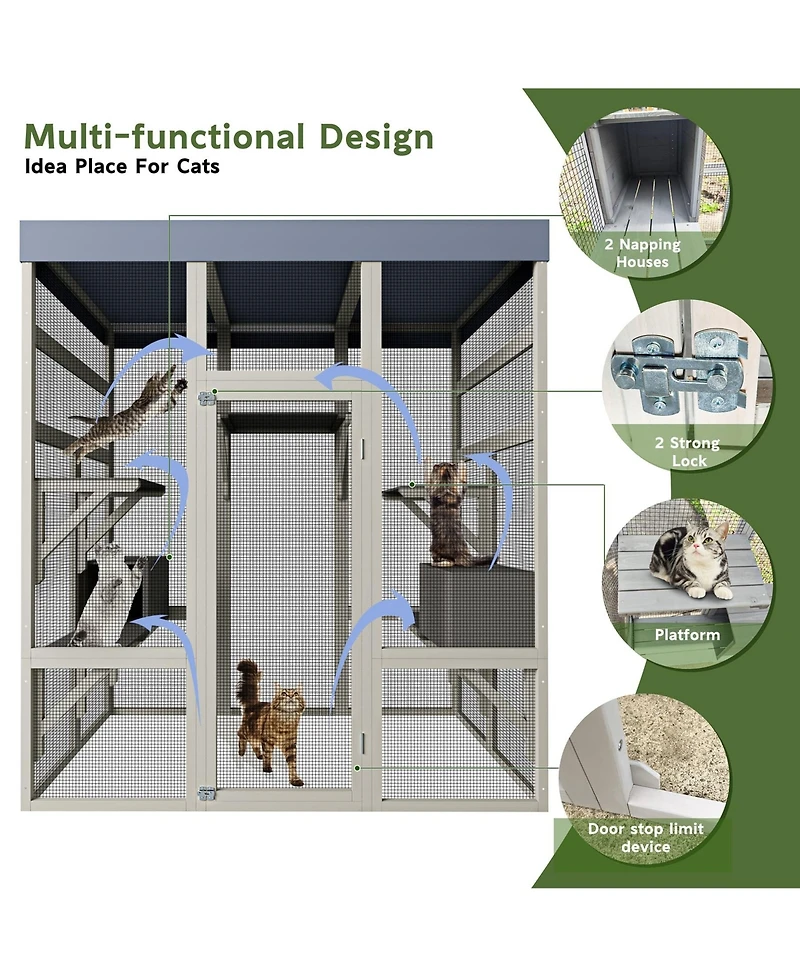 Zeus & Ruta Gray Wooden Outdoor Catio with 2 Napping Boxes