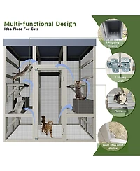Zeus & Ruta Gray Wooden Outdoor Catio with 2 Napping Boxes
