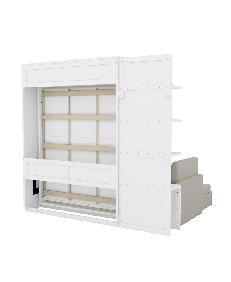 Streamdale Furniture Queen Size Murphy Bed Wall Bed with Sofa and Shelves