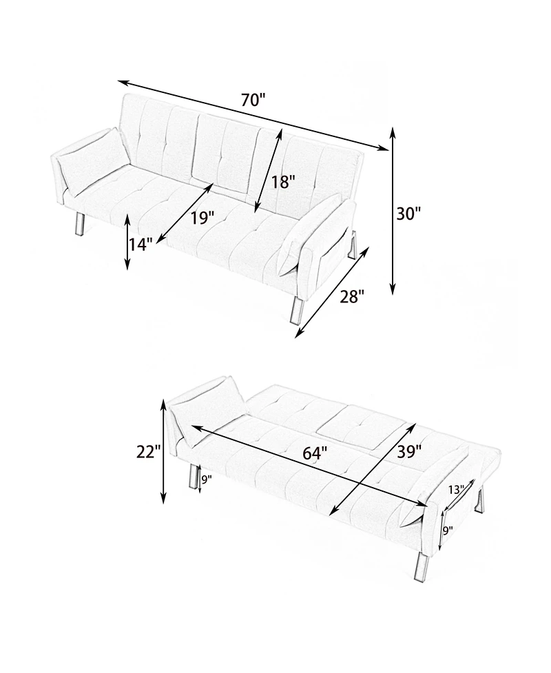 Clihome 70-Inch Multi-Functional Cotton and Linen Sofa Bed, Instantly Switch between Living Room Bedroom