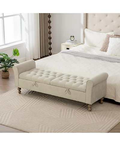Streamdale Furniture 65.75" Wide Modern Upholstered Storage Bench with Double Lids & Rolled Armrest