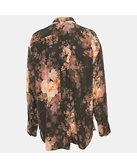 Pre-Owned Zimmermann Women's Black Floral Print Silk Neck Tie-Up Button Front Blouse