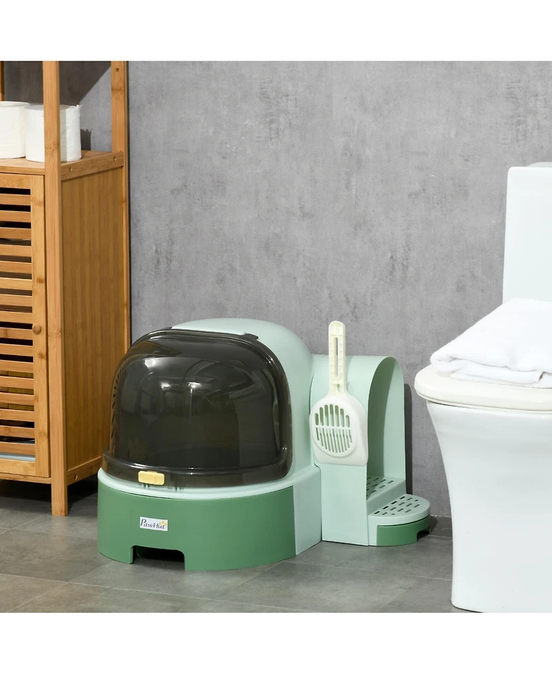 Zeus & Ruta Green Easy-Clean Covered Cat Litter Box with Scoop