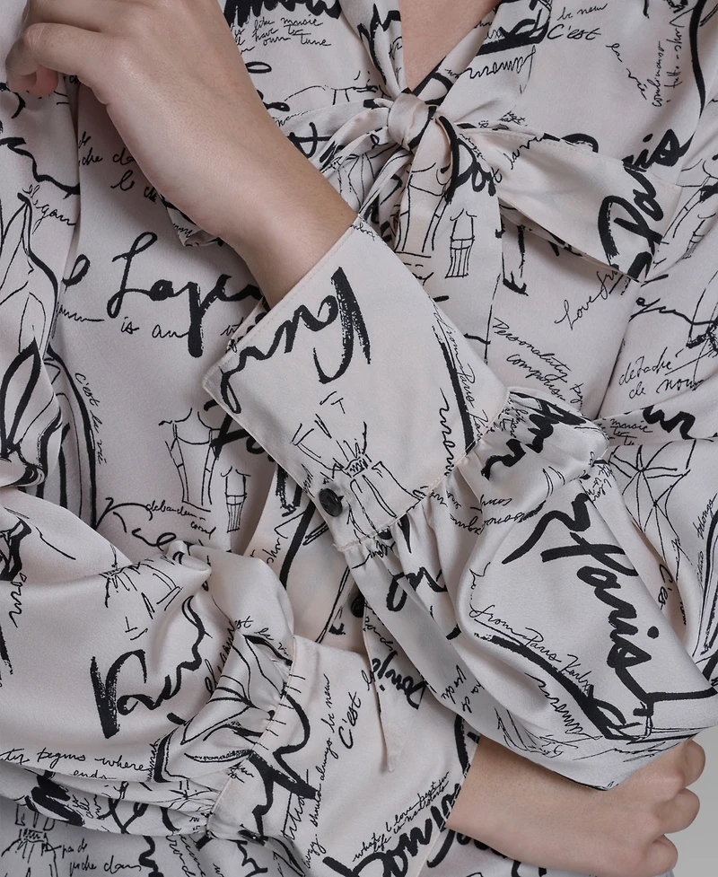 Karl Lagerfeld Paris Women's V-Neck Long-Sleeve Top