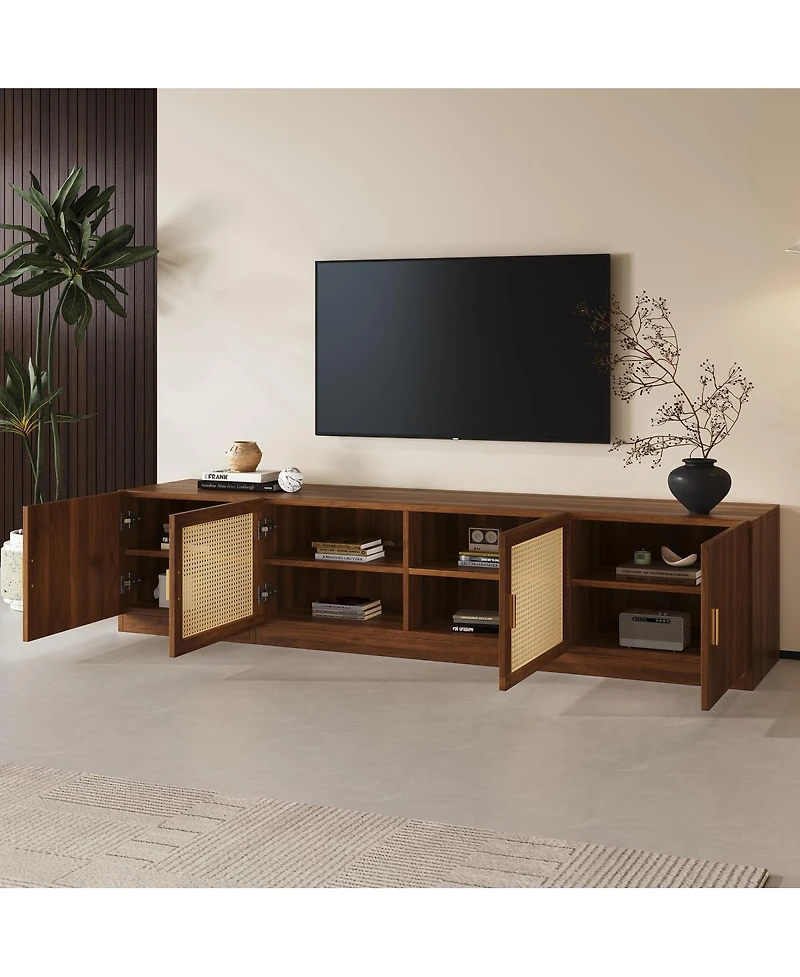 Streamdale Furniture 78" Tv Stand for TVs Up to 85" with Rattan Doors & Adjustable Shelf