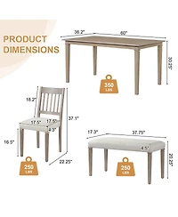 Streamdale Furniture 6-Piece Retro Dining Set: Wooden Table, 4 Chairs & Bench - Dovetail