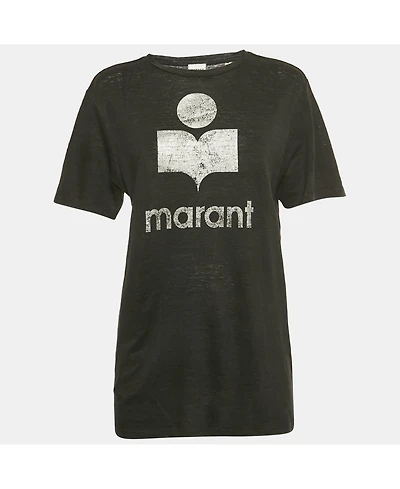 Pre-Owned Isabel Marant Women's Etoile Black Zewel Logo Linen T-Shirt