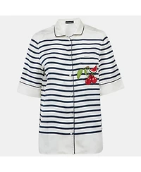 Pre-Owned Dolce & Gabbana Women's Ivory Striped Silk Short Sleeve Shirt