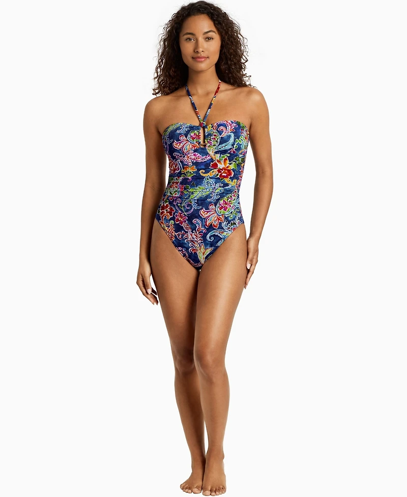 Lauren Ralph Women's Ring Bandeau Neck One-Piece Swimsuit