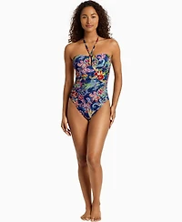 Lauren Ralph Women's Ring Bandeau Neck One-Piece Swimsuit
