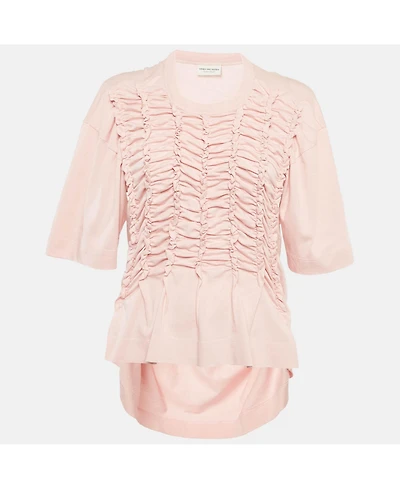 Pre-Owned Dries Van Noten Women's Pink Jersey Shirring Detail Top