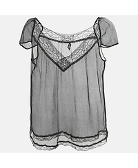 Pre-Owned Dolce & Gabbana Women's Black Silk Chiffon Lace Trim Sheer Top