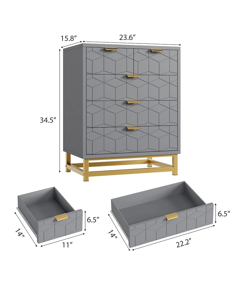 gaomon 5 Drawer Dresser for Bedroom, Modern Storage Chest with Metal Base, Organizer Cabinet for Living Room, Hallway, Closet, Grey