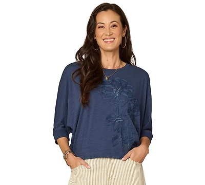 Democracy Petite Dolman-Sleeve Crew Neck Top