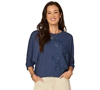 Democracy Petite Dolman-Sleeve Crew Neck Top