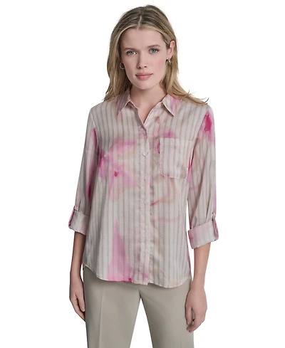 Dkny Petite Woven Roll Tab Button-Front Shirt