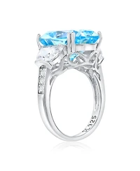 Suzy Levian New York Gala Collection Sterling Silver Elongated Cushion Firework Cut Cubic Zirconia Three Stone Ring