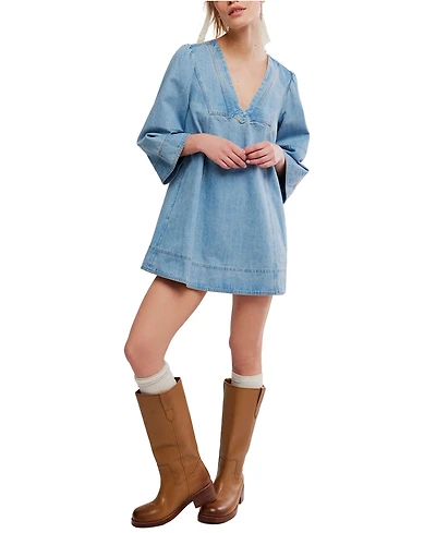 Free People Women's Goldie Balloon-Sleeve V-Neck Dress