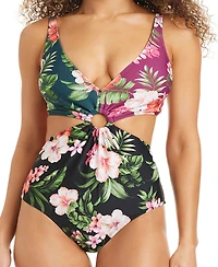 Bar Iii Feline Fine Plunge Ring Over-The-Shoulder Monokini, Macy's Exclusive