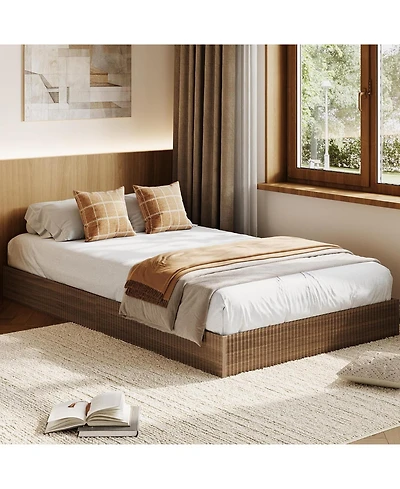 gaomon Wood Bed Frame, Wooden Platform with Fluted Design