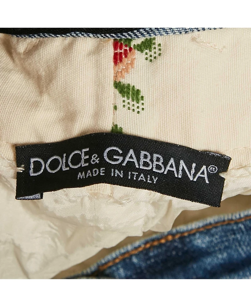Pre-Owned Dolce & Gabbana Women's Cream Floral Cross Stitch Printed Cotton Pants