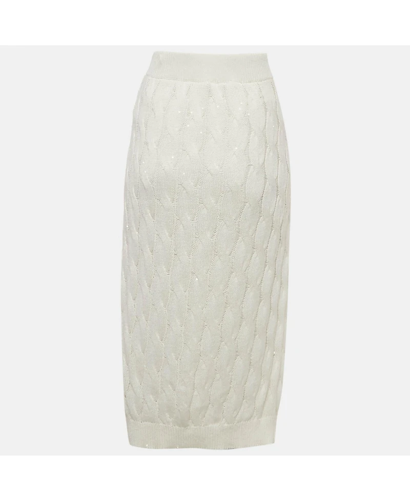 Pre-Owned Brunello Cucinelli Women's Cable Knit Tie Detail Midi Skirt