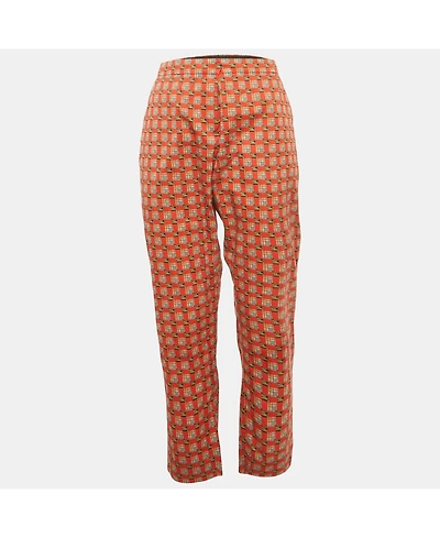 Pre-Owned Burberry Women's Bright Red Cotton Archive Print Pat Hanover Cigarette Pants