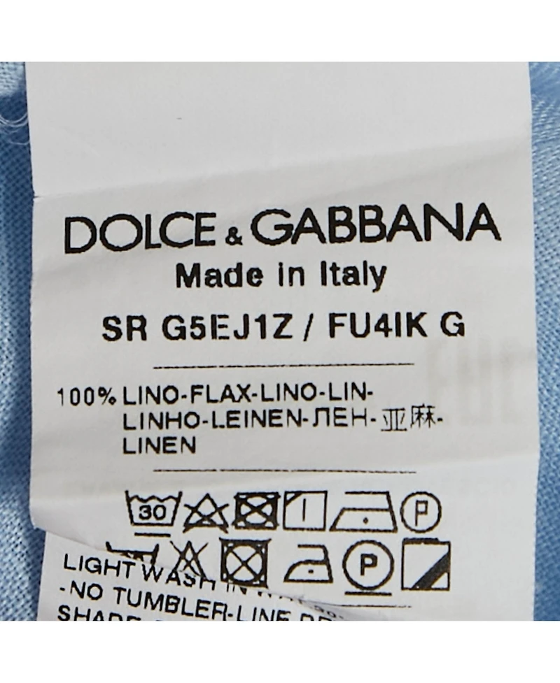 Pre-Owned Dolce & Gabbana Men's Blue Linen Logo Embroidered Shirt