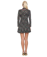 Alexia Admor Women's Rach Plaid Scoop Neck Lace Insert Detail With Bow Dress