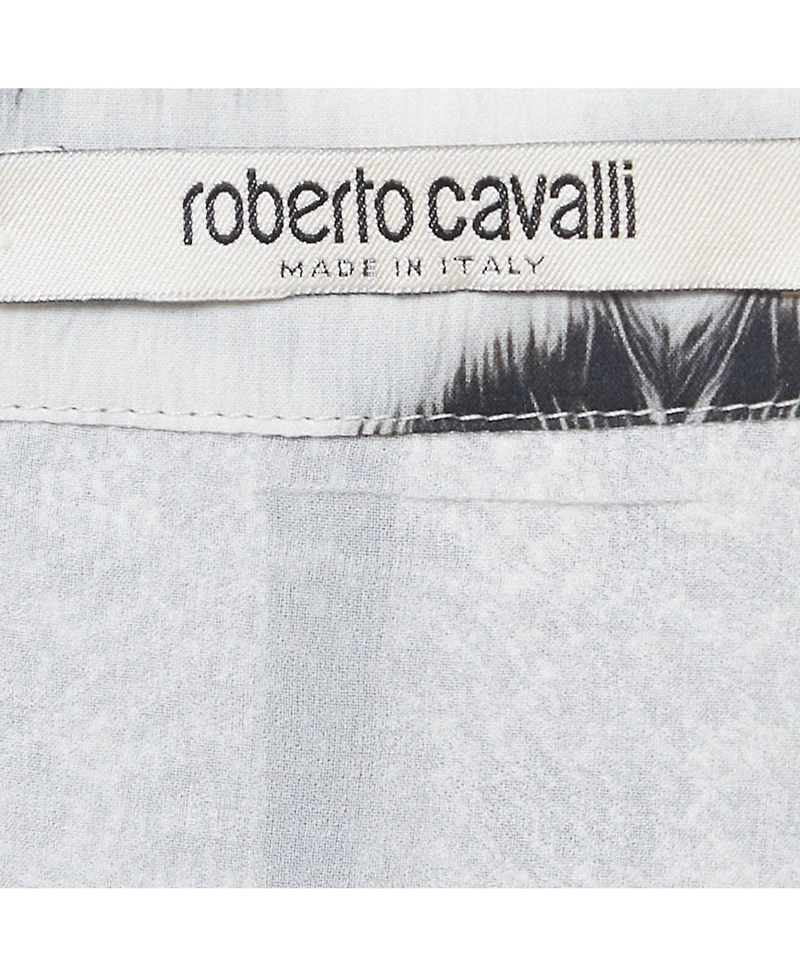 Pre-Owned Roberto Cavalli Women's Grey Printed Silk Maxi Skirt