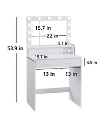 Streamdale Furniture Vanity Desk with Mirror, Lights, Drawer & 2-Level Storage