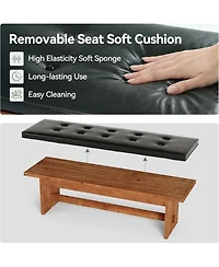 Tribesigns Solid Wood Bench with Cushion, 55" Upholstered Entryway Bench, Button-Tufted Shoe Bench Seat